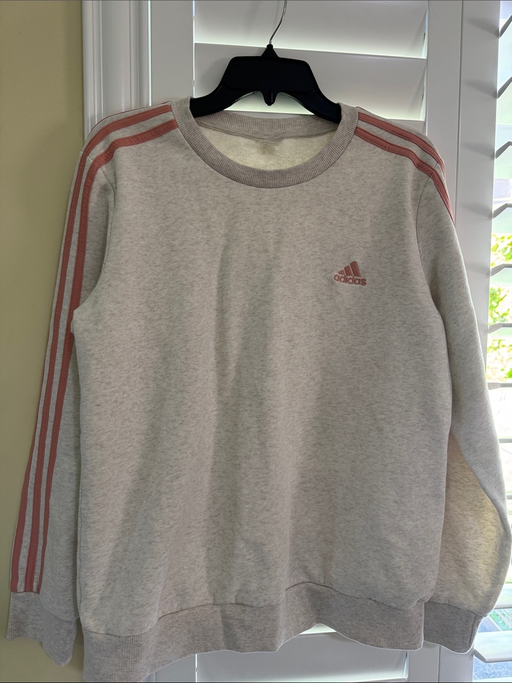 adidas Light Gray Crewneck Sweatshirt with Pink Stripes